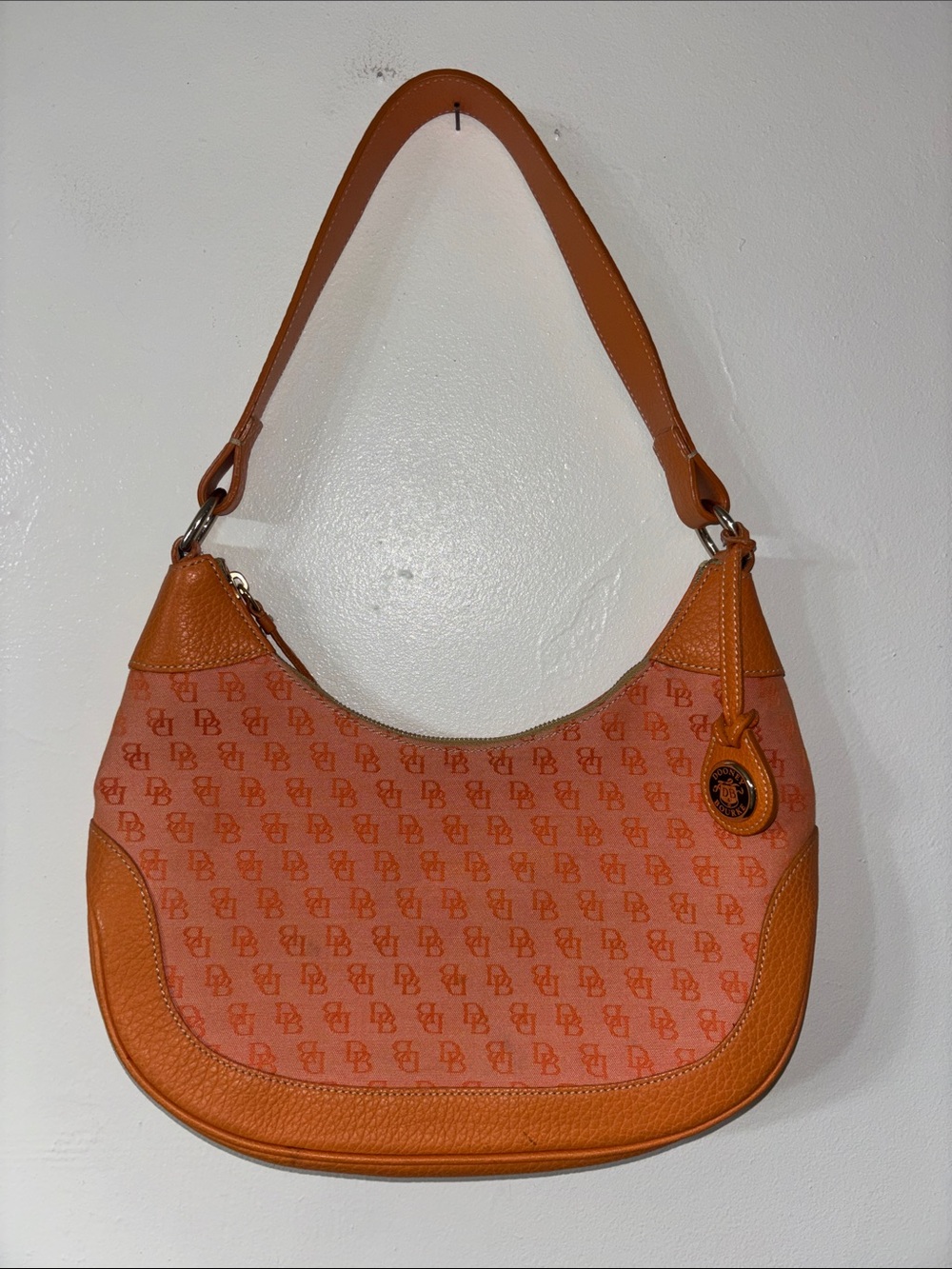Vintage Y2K Dooney & Bourke Small Pouchette Bag Purse Orange Leather Hobo
